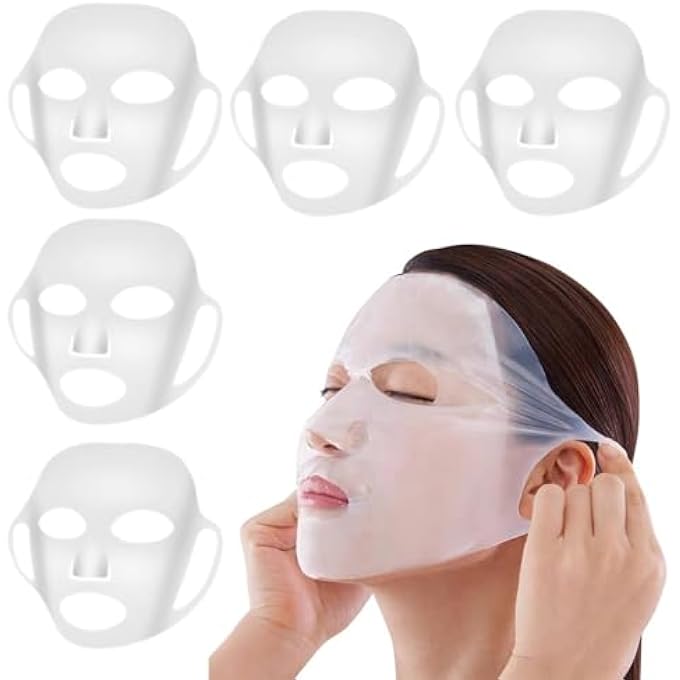 nalaina 5 PCS SILICONE FACE MASK COVER, SILICONE MOISTURIZING MASK, 3D HANGING EAR FACIAL MASKS HOLDER, REUSABLE FACIAL STEAM MOISTURIZING MASK, FACE CARE TOOL - Image 1